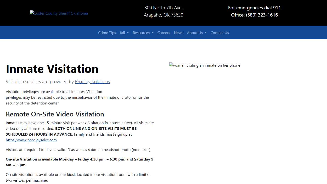 Inmate Visitation | Custer County Sheriff's Office Oklahoma