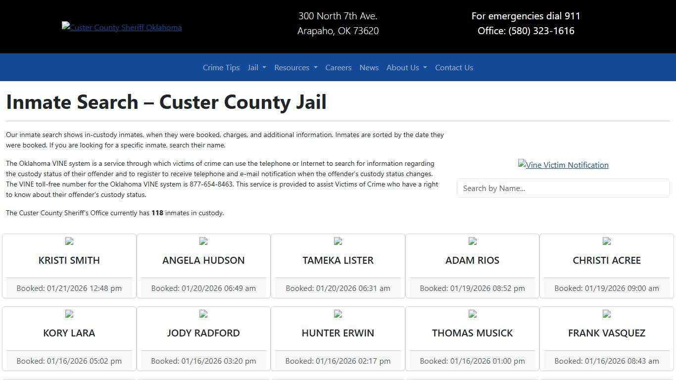 Inmate Search | Custer County Sheriff's Office