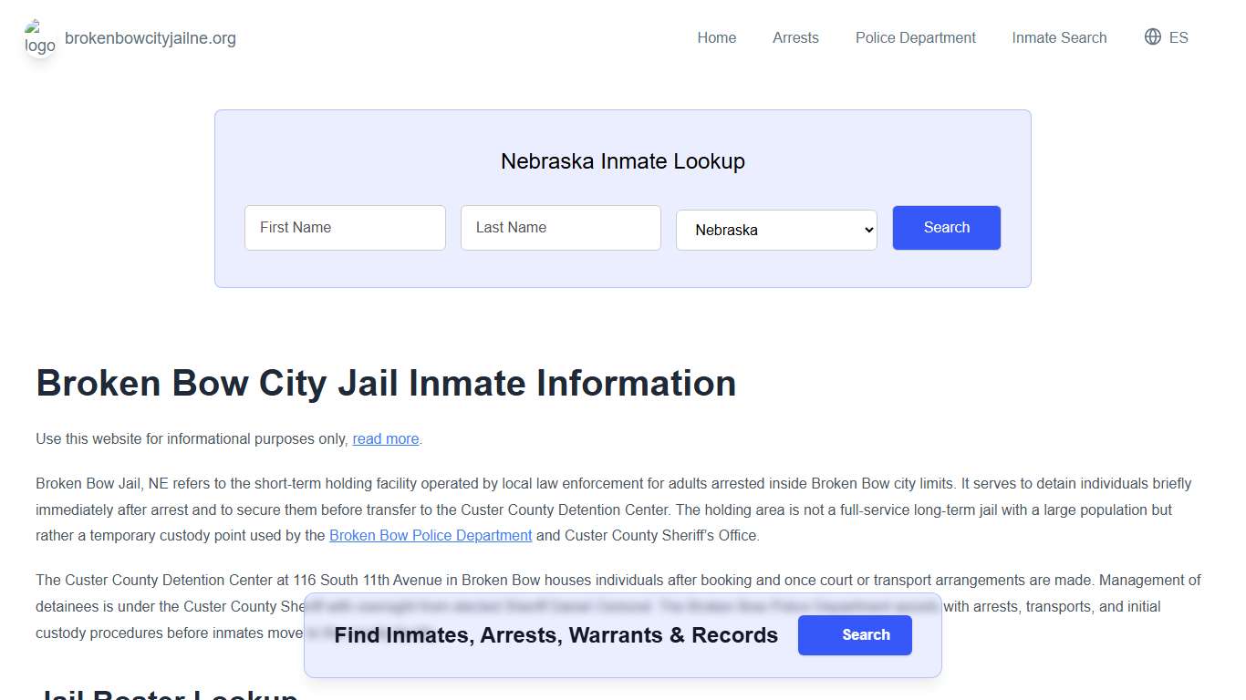Broken Bow Jail, NE Inmate Roster, Municipal Jail Info
